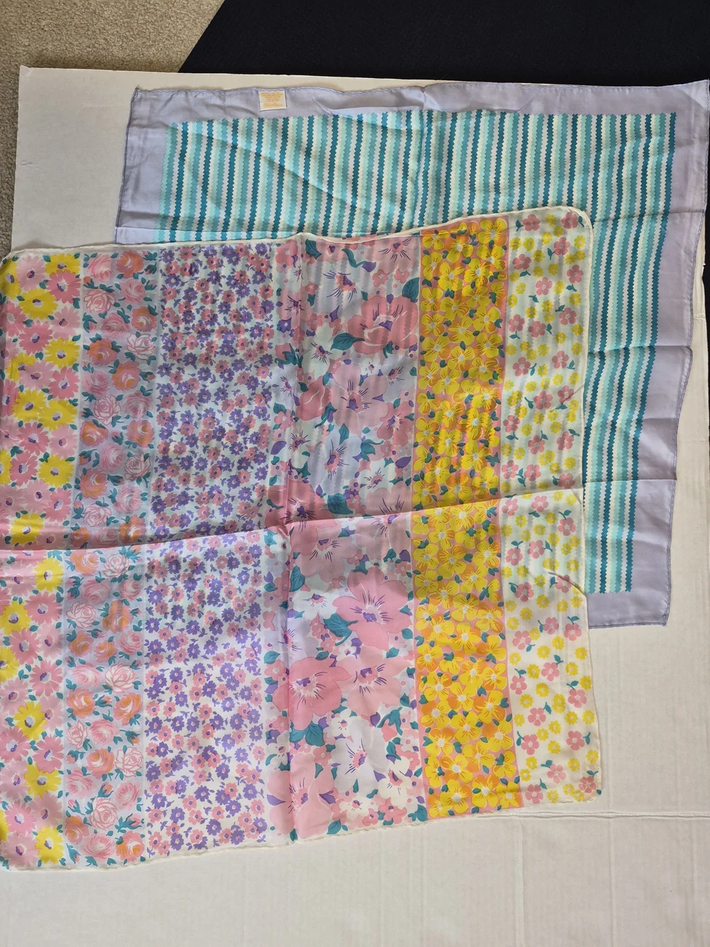 Two Vintage Glentex Lightweight Women's Scarf - Stripe and Floral